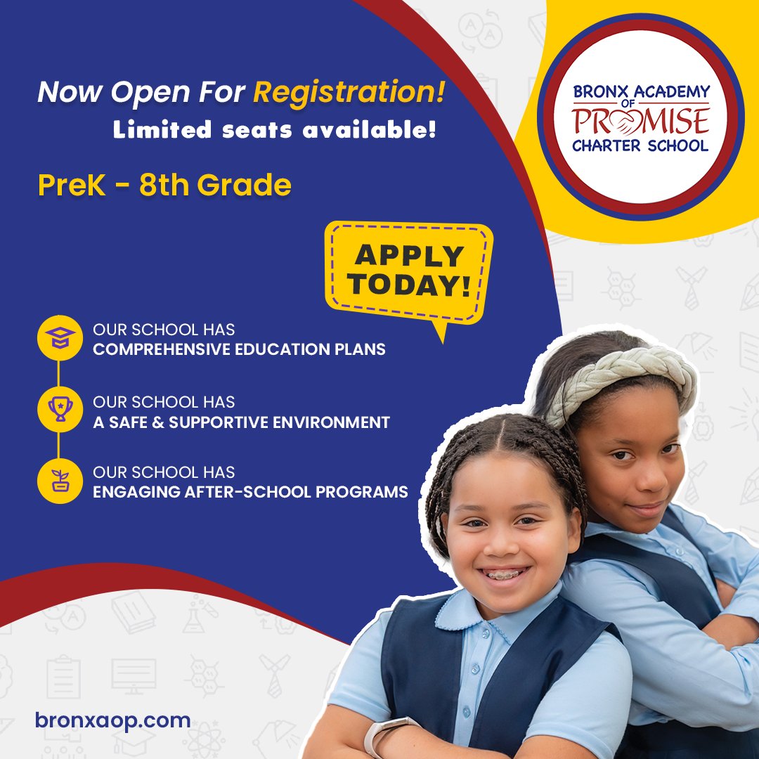 🎓 Discover the Best-Kept Secret in the Bronx!

Seats are filling fast—don’t wait!

📞 Call us at (718) 293-6950
🔗 Click the link in bio to apply or schedule your private tour.

🌐 Learn more: bronxaop.com

#EnrollmentOpen #BronxCharterSchool #BAOP