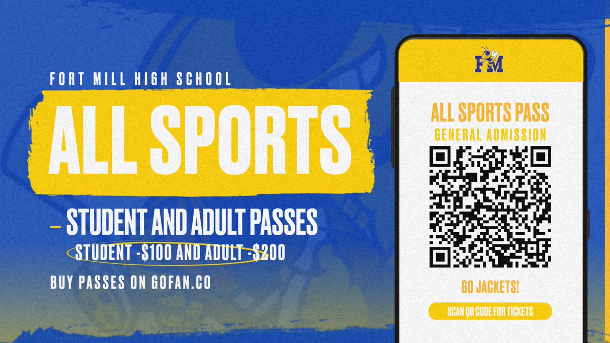 dwayne_hartsoe's tweet image. Get your all sports pass for all regular season athletic events hosted by FMHS!! #WeAreFortMill