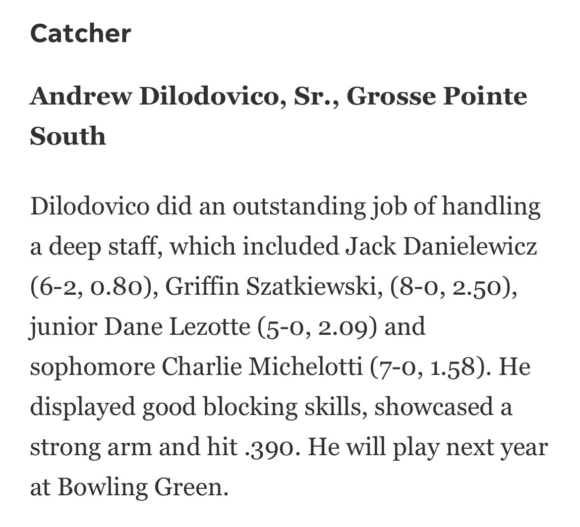 Congrats to our <a href="/detnews_sports/">Detroit News Sports</a> “All-Metro” honorees for 2025: <a href="/AndrewDilodovi2/">Andrew DiLodovico</a> ‘25 (1st team), <a href="/DaneLezotte/">Dane Lezotte</a> ‘26 &amp; <a href="/domzalski_henry/">Henry Domzalski</a> ‘25 (2nd team) &amp; honorable mentions <a href="/drewhess38/">Drew Hess</a> ‘27, <a href="/Cmichelotti5/">Charlie Michelotti</a> ‘27, <a href="/Jack_lupo10/">Jack Lupo</a> ‘25 &amp; <a href="/JDanielewicz35/">Jack Danielewicz</a> ‘26 &amp; <a href="/Jamesmichelotti/">James Michelotti</a> ‘25