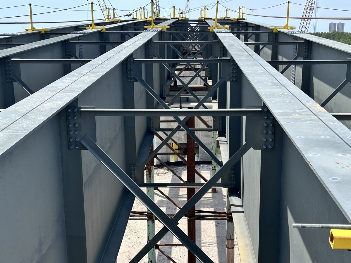 StuppBridgeCo's tweet photo. We are furnishing 2200+ tons of fabricated grade 50 shop primed structural steel for the AL SR-161 Bridge across the Intracoastal Waterway Canal in Orange Beach, AL! #structuralsteel #plategirder #steelfabrication @ALDOT @scottbridgeco https://t.co/HswlxYWyfz
