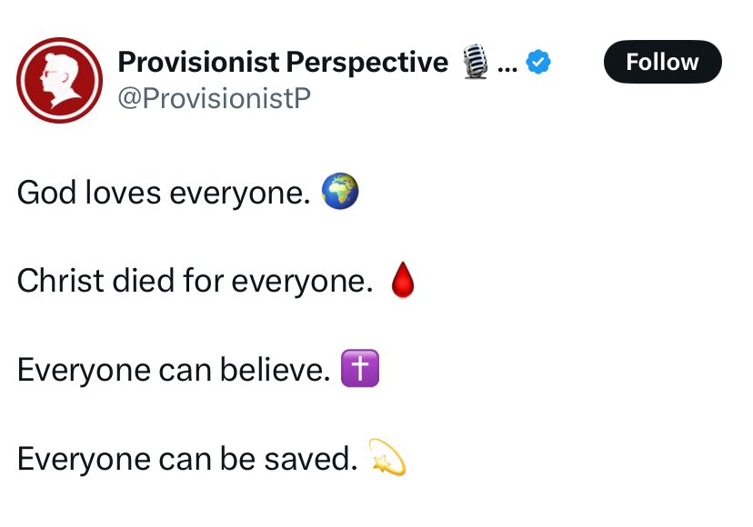ThugLifeSproul's tweet image. Scripture: “No man can come to me unless it is granted by the Father.”
Provisionism: “It’s so easy a caveman can do it.”🦎