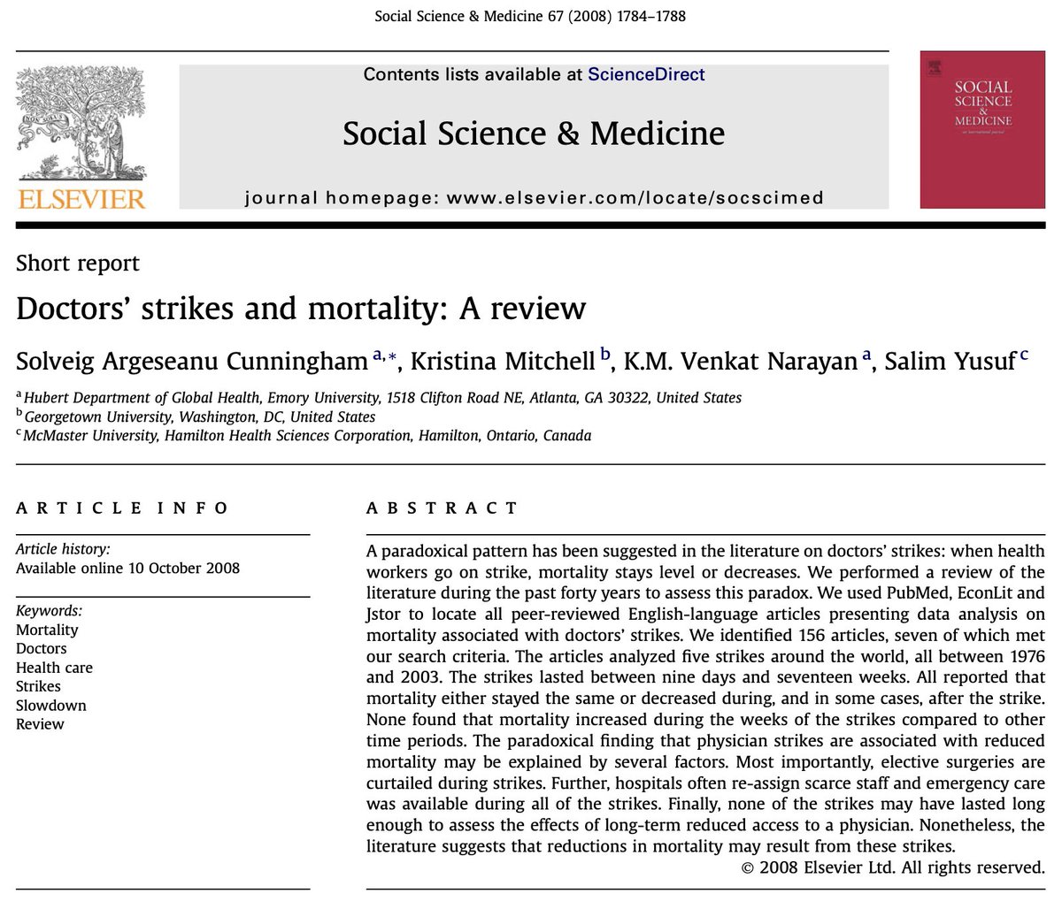On the other hand, when *doctors* go on strike, all-cause mortality typically goes down (at worst, it stays about the same).