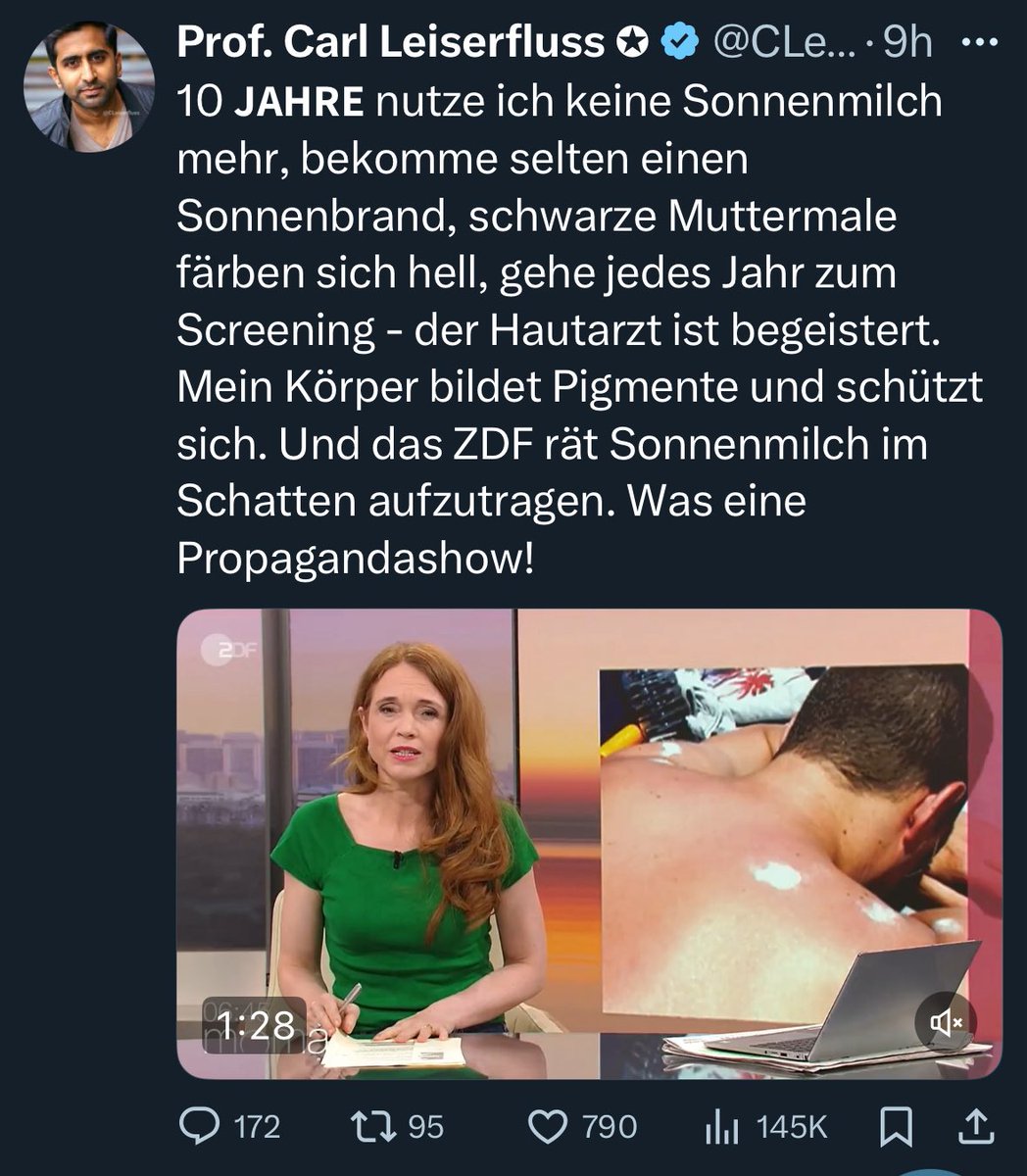 Corona ist komplett tot geritten.
Neues Playbook: Sonnencreme. Sie füttern die Telegramm Dussel. Hauptsache Reichweite und Kohle abgreifen. Widerwärtiges Pack.