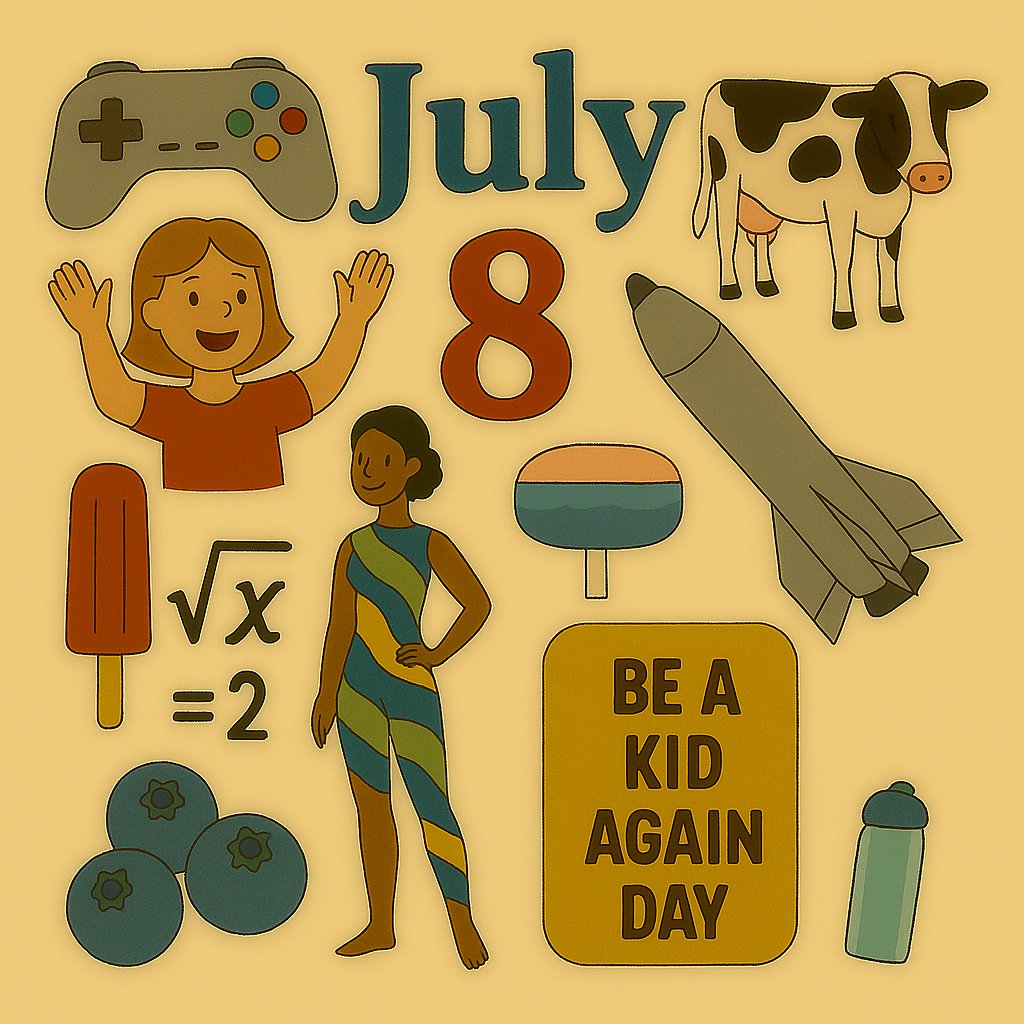 NationalDayWear's tweet photo. July 8 is a wild mix of fun, food, color, and cows:
๐ฎ #NationalVideoGameDay
๐ #CowAppreciationDay
๐ถ #BeAKidAgainDay
๐จ #InternationalBodyPaintingDay
๐ง #NationalFreezerPopDay
๐ข #Math2Point0Day
๐ #NationalBlueberryDay
๐ฃ #NationalSCUDDay
๐ฏ Top 3 coming soon!
#July8Joy #GameOnAndChill