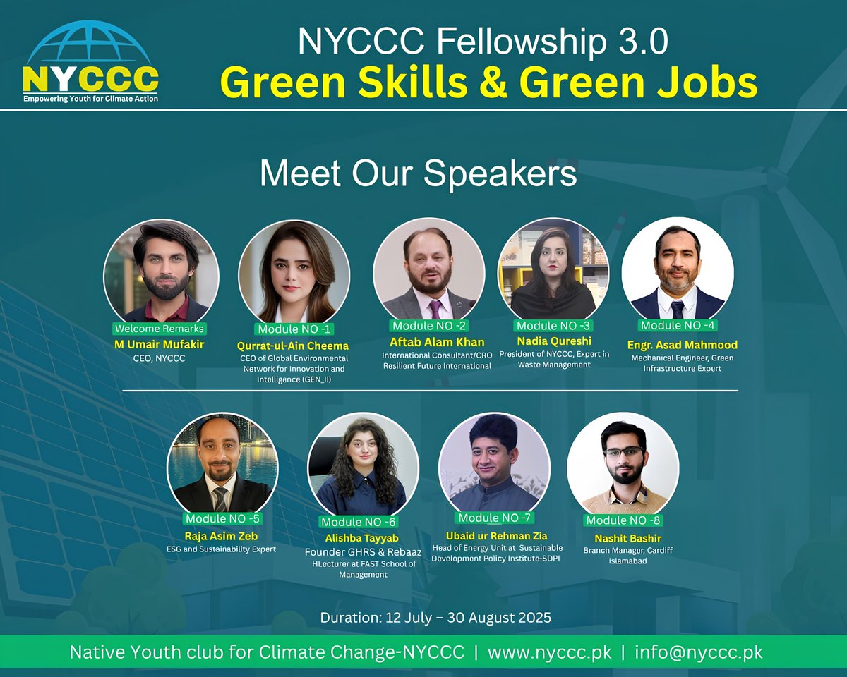 𝐌𝐞𝐞𝐭 𝐎𝐮𝐫 𝐄𝐬𝐭𝐞𝐞𝐦𝐞𝐝 𝐒𝐩𝐞𝐚𝐤𝐞𝐫𝐬!
We are honored to introduce the inspiring voices who will be leading sessions in the NYCCC Fellowship 3.0: Green Skills and Green Jobs, a transformative journey to empower youth for climate action and sustainable development.