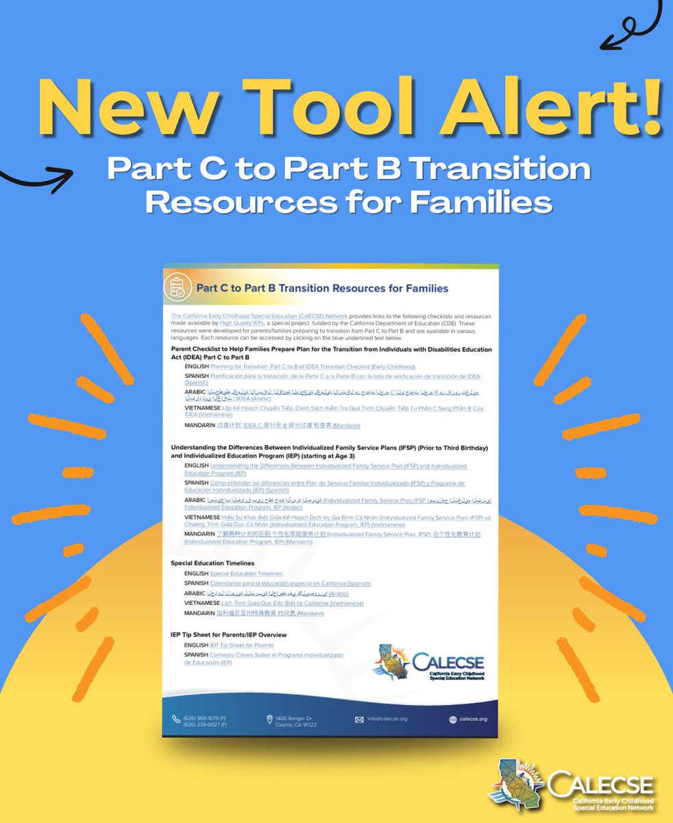 Cal_ECSE's tweet image. Attention families! This multilingual resource includes handy links to timelines, guides and checklists to understand the IEP process. You can find it on the CalECSE website: buff.ly/fAOOoA3