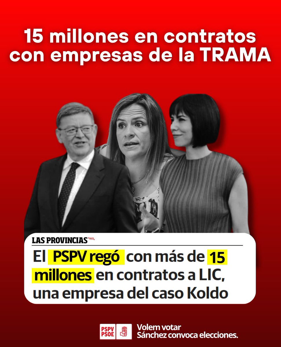 Hola, <a href="/SocialistesVal/">PSPV-PSOE</a>. Os recordamos que lo que investiga la UCO es una “organización criminal” en la cúpula del PSOE.

Apagad el ventilador, y acostumbraos a sitios pequeños. Próxima parada, Picassent👇🏻