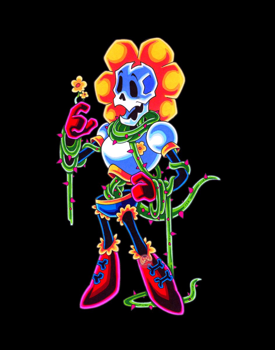 ColaCarnage's tweet image. Went to go see the Undertale Orchestra in London with friends a few weeks ago. Got me nostalgic, and thinking about my old AU's again.
Decided to give Flowey Fusion Papyrus a lil redesign.
#undertaleAU #markers
