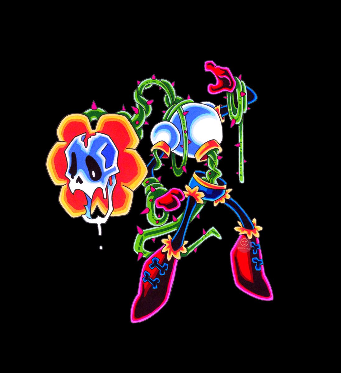 ColaCarnage's tweet image. Went to go see the Undertale Orchestra in London with friends a few weeks ago. Got me nostalgic, and thinking about my old AU's again.
Decided to give Flowey Fusion Papyrus a lil redesign.
#undertaleAU #markers