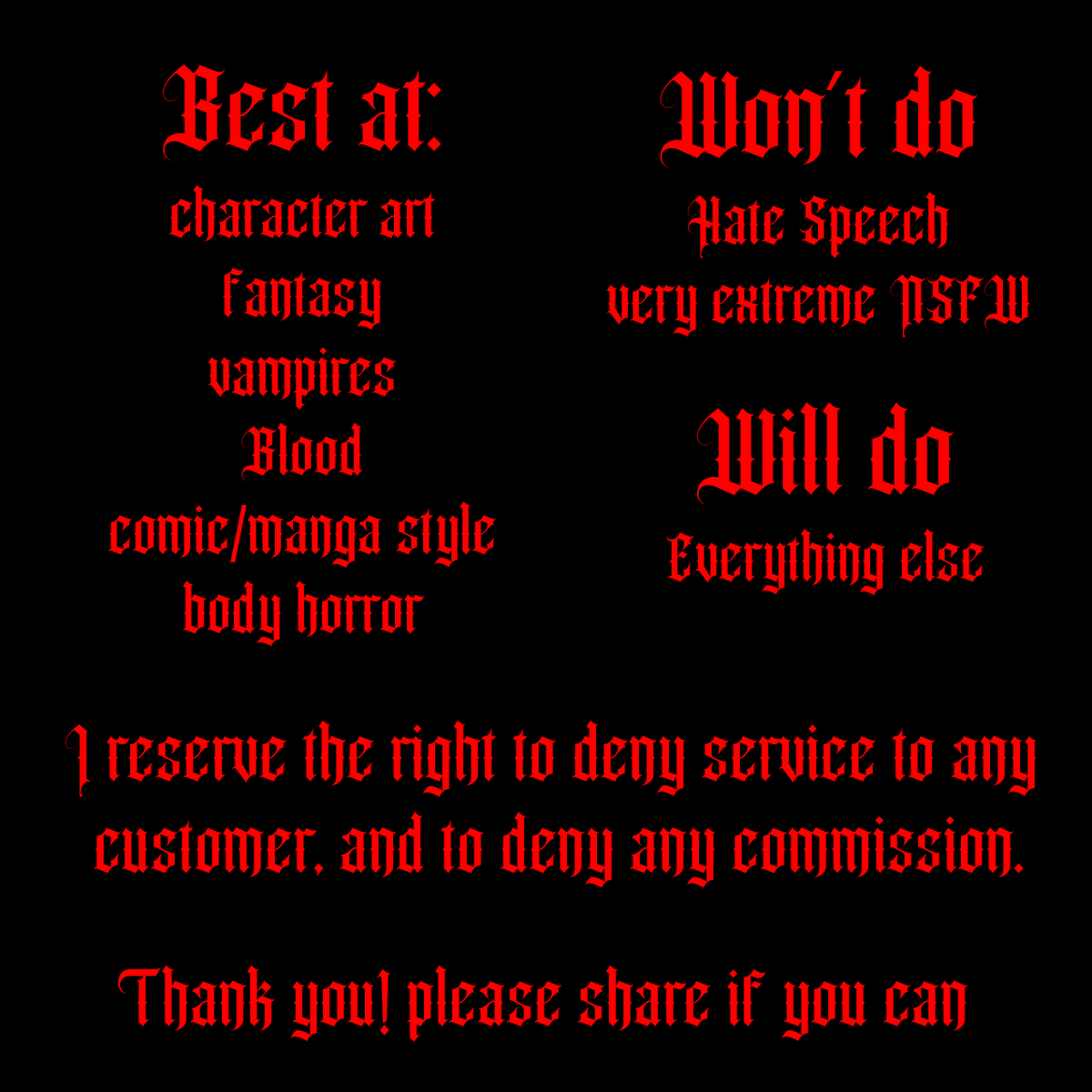 hey the place I work is suddenly closing so I'm opening up commissions. That's all really