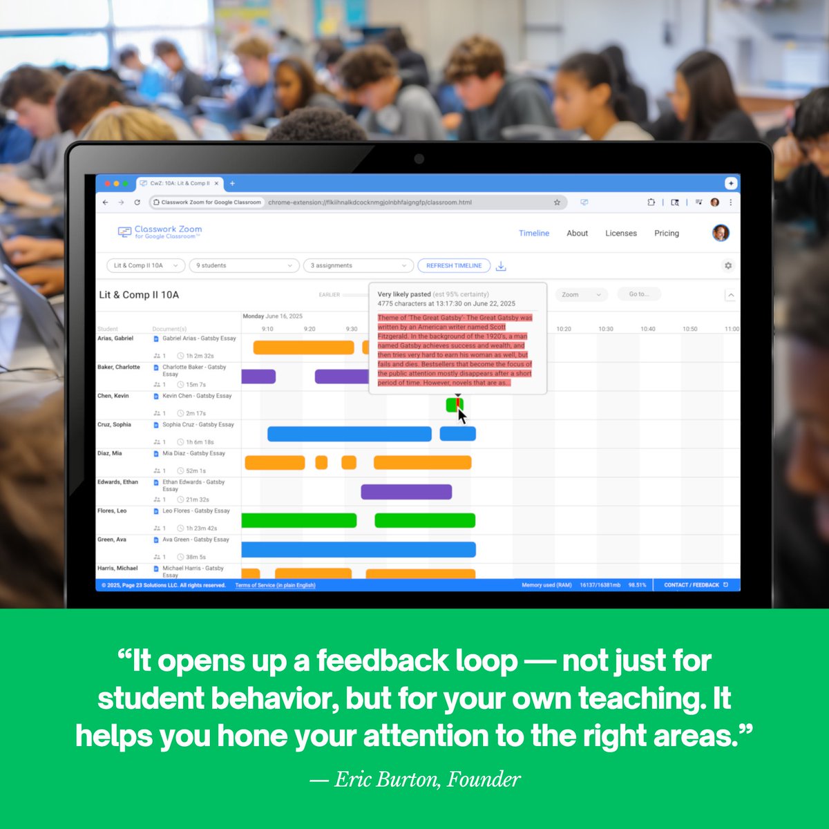 UConnCCEI's tweet image. What if teachers could see student engagement in real time ... without clicking into 20 documents?
📝 Comment tracking
⏱️ Work timelines
🔍 Paste detection
👥 Group contribution breakdowns
📊 Class-wide insights in one view
Learn more about this startup: classworkzoom.com