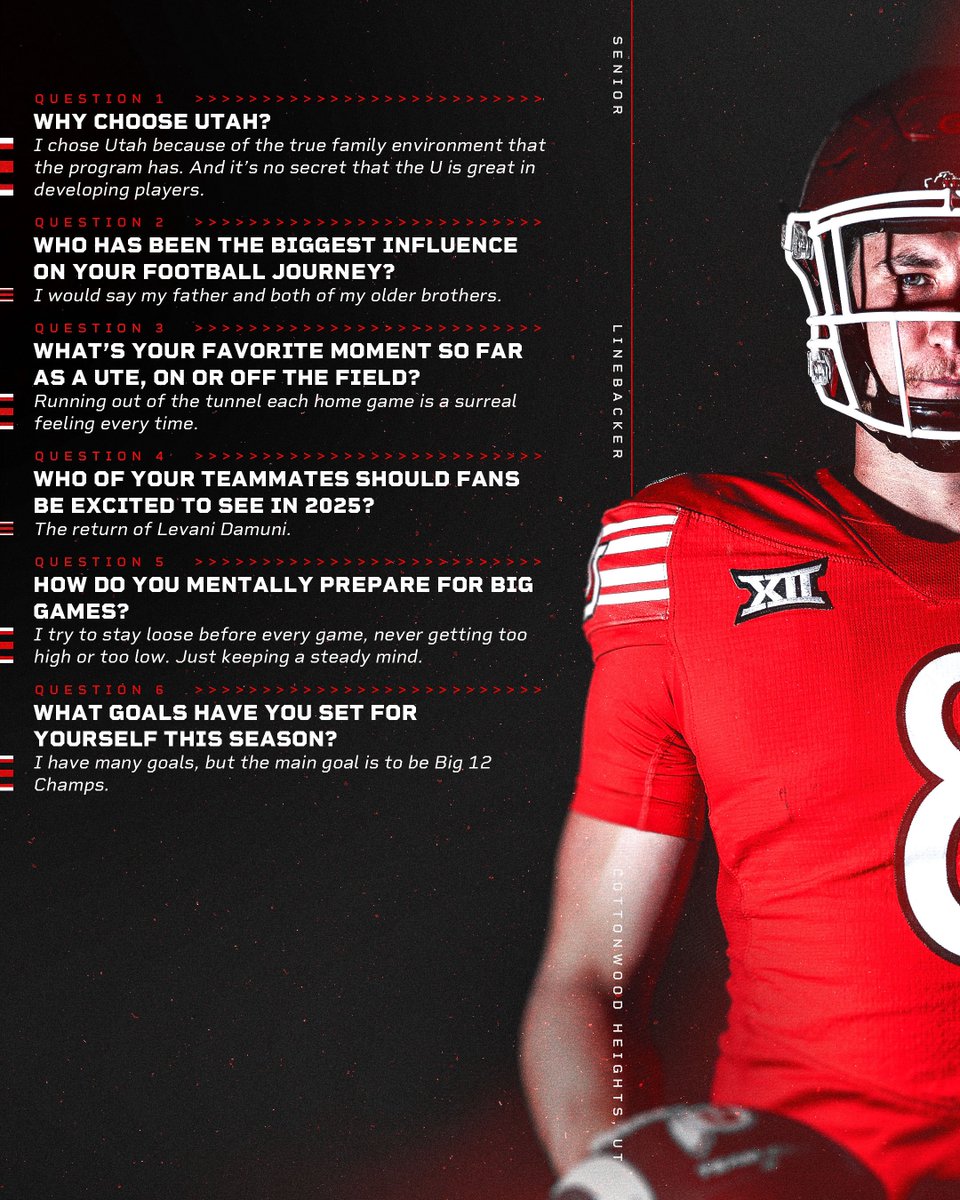 Utah Football (@utah_football) on Twitter photo ๐๐๐ญ ๐ญ๐จ ๐๐ง๐จ๐ฐ more about Lander Barton ahead of <a href="/Big12Conference/">Big 12 Conference</a> Media Days and the 2025 seasonโผ๏ธ
#GoUtes ๐๐๐ญ ๐ญ๐จ ๐๐ง๐จ๐ฐ more about Lander Barton ahead of <a href="/Big12Conference/">Big 12 Conference</a> Media Days and the 2025 seasonโผ๏ธ
#GoUtes