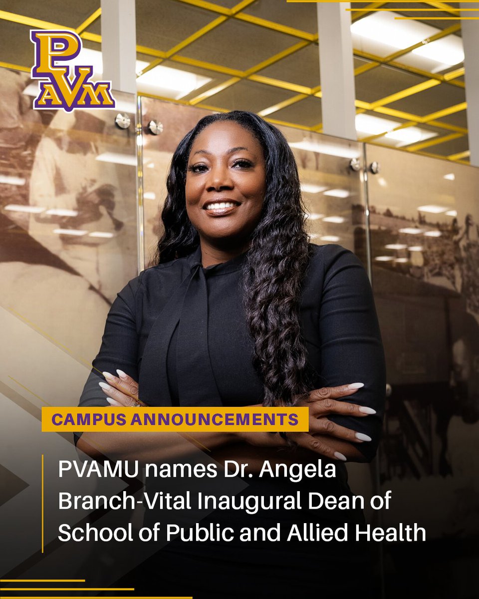 PVAMU's tweet image. Prairie View A&M University has announced the appointment of Dr. Angela Branch-Vital as the inaugural Dean of the School of Public and Allied Health (SPAH), effective immediately.
Read more: bit.ly/46tY9MH