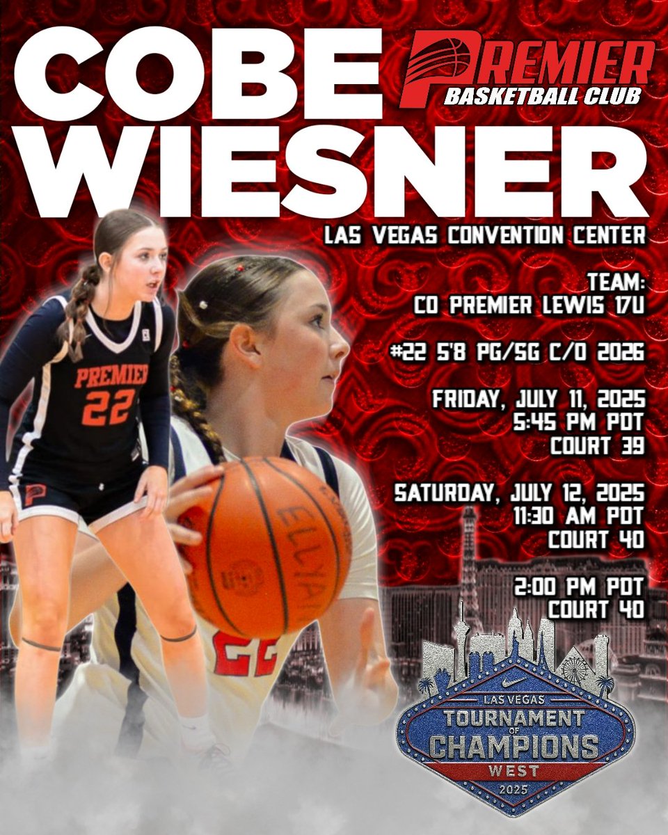 cobelynw's tweet image. I will be playing in Las Vegas this Weekend with @ColoradoPremier
👇👇
Las Vegas Convention Center
Team: CO Premier Lewis 17U
#22 Cobelyn Wiesner c/o 2026
Friday, July 11, 2025 · 5:45 PM PDT
Court 39
Saturday, July 12, 2025 · 11:30 AM PDT
Court 40
2:00 PM PDT
Court 40