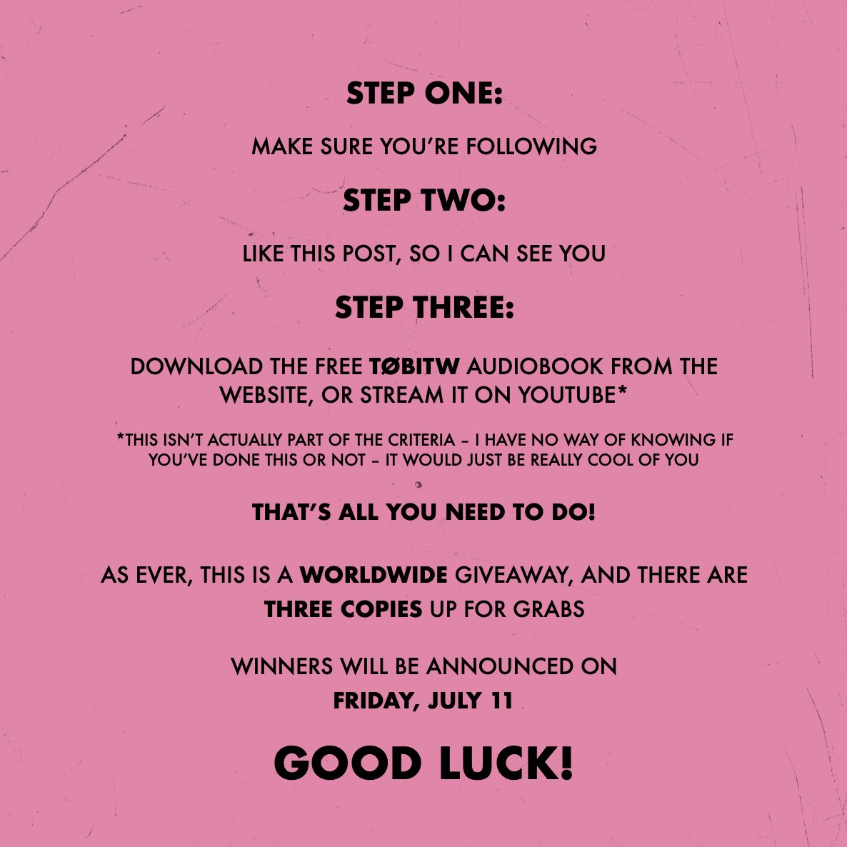 GIVEAWAY TIME, YOU RAPSCALLIONS!

Three copies. Signed. Available worldwide.

Read the rules. Get the stuff (maybe). You know the drill.

GOOD LUCK 🫡
