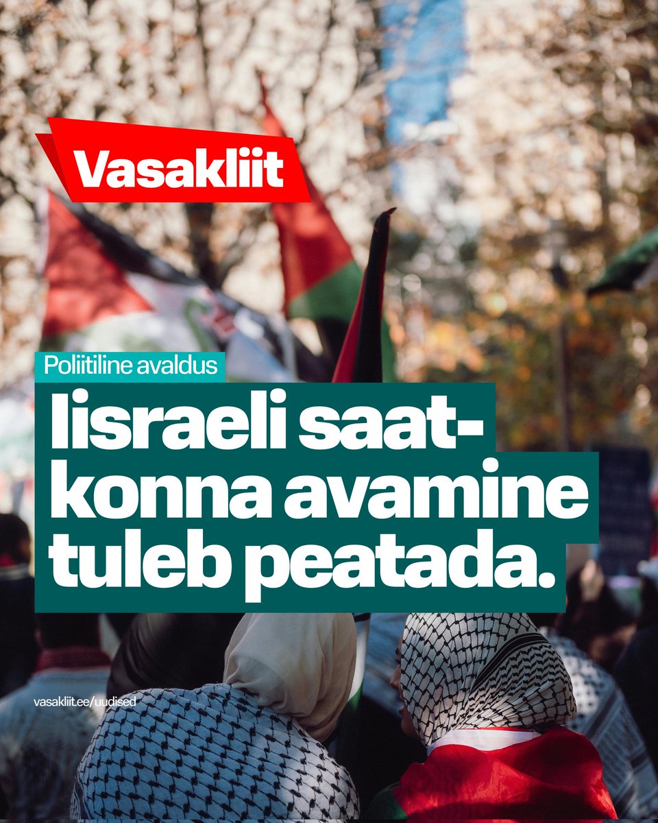 🚩 Eesti Vasakliit taunib Iisraeli välisministri võõrustamist ning plaani avada Tallinnas rahvusvahelist õigust ja inimõigusi regulaarselt rikkuva riigi saatkond. 

🔗 Loe täispikka avaldust meie veebist: vasakliit.ee/uudised/iisrae…