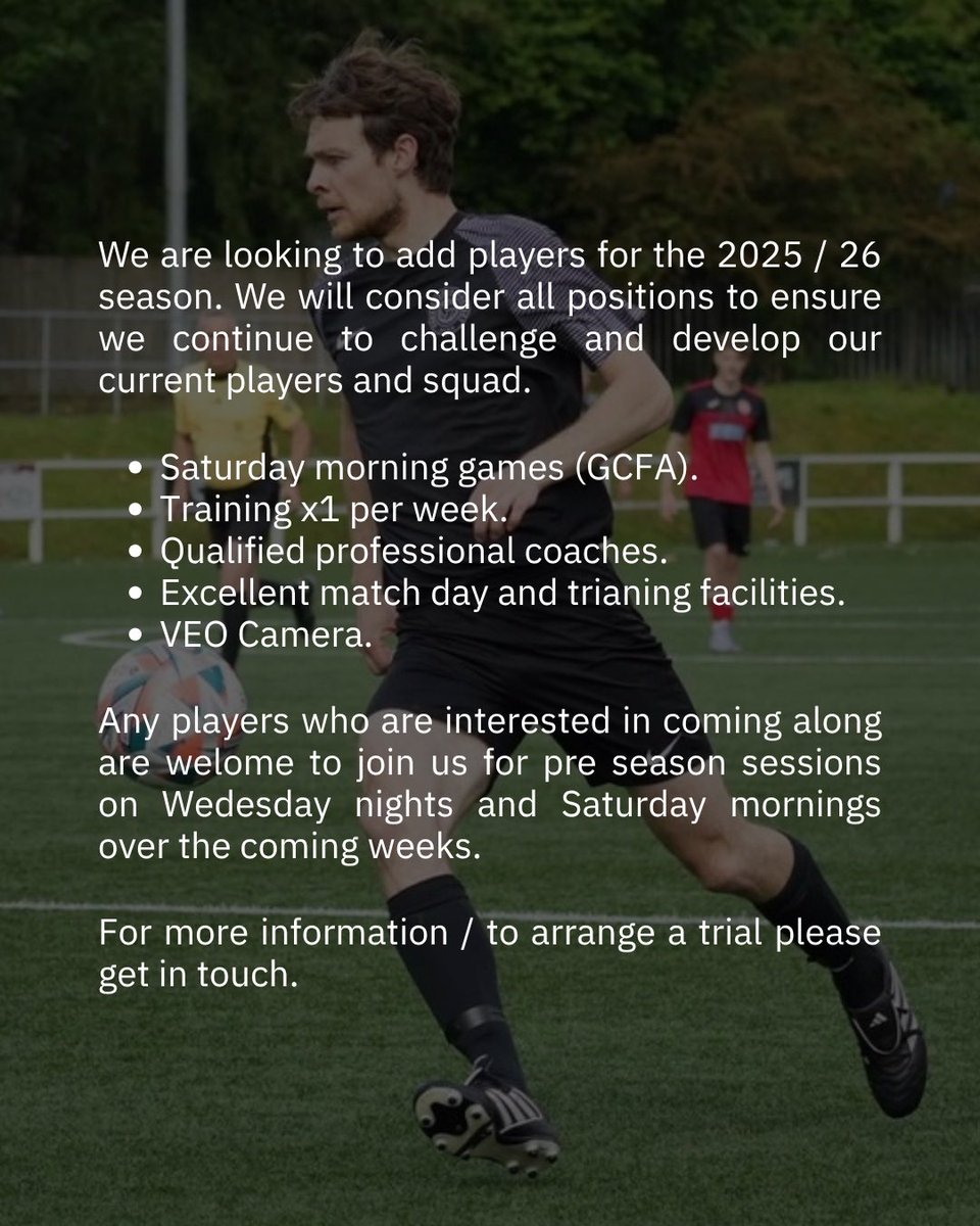PLAYER RECRUITMENT | We are looking to add players to our squad for the upcoming 2025/26 season. For more information get in touch #ParkSportsProject