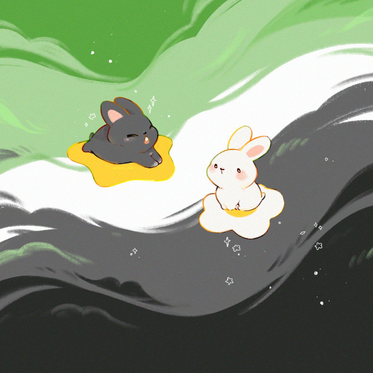 aromantic bunnies gathering in space 🤍

#aromantic #digitalart #pride