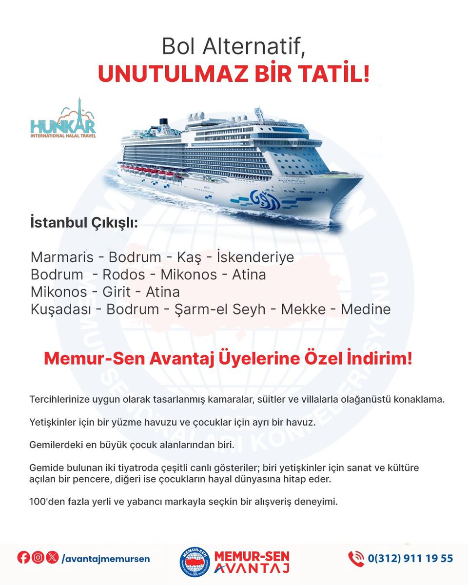 Bol Alternatif &amp; Unutulmaz Bir Tatil. 

MemurSenAvantaj Üyelerine özel,kendi kampanya ve indirimlerine ilave olarak %10 indirim ile;

Ultra Lüks Mavi Yolculuk...

Kimlik/Karekod Kampanyaları Tatil Sektöründen detaylı bilgilere ulaşabilirsiniz. 

İndirim oranından faydalanabilmek