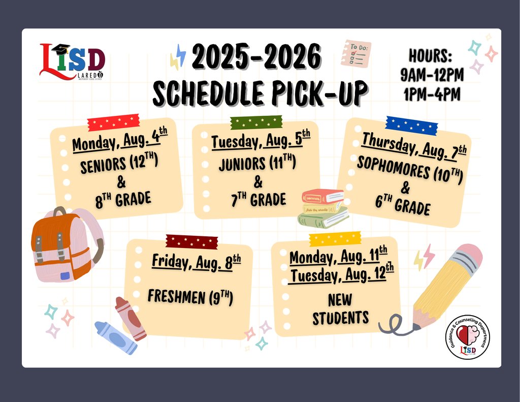 Here is your upcoming 25-26 Schedule Pick-Up Information!