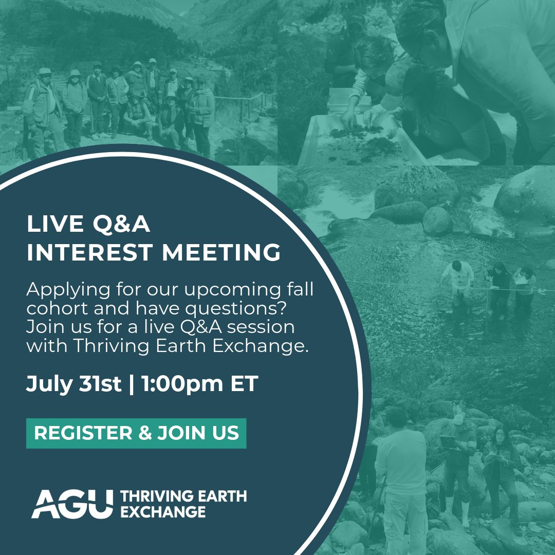 ✅ Join AGU's Thriving Earth Exchange on July 31 at 1:00PM ET as they host a live Q&amp;A to learn about their Community Science program and an opportunity to join the upcoming fall cohort. Bring your questions and share this opportunity with your networks!

📅 RSVP here: