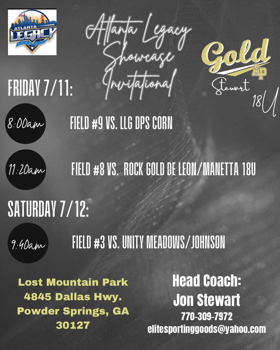 After a great week in Colorado, we are ready to hit the field this week for Legacy Showcase Invitational!!!