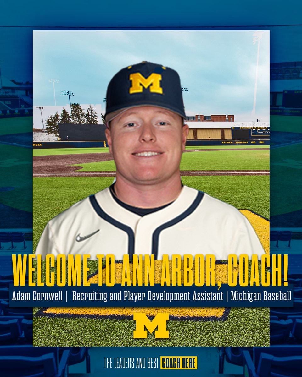 Michigan Baseball (@umichbaseball) on Twitter photo Join us in welcoming <a href="/AdamCornwell10/">Adam Cornwell</a> to our staff!
He will serve as our Recruiting and Player Development Assistant.
Release: myumi.ch/2rx2M
#GoBlue Join us in welcoming <a href="/AdamCornwell10/">Adam Cornwell</a> to our staff!
He will serve as our Recruiting and Player Development Assistant.
Release: myumi.ch/2rx2M
#GoBlue