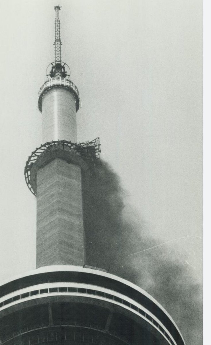 A fire erupts at 1,300ft (420m) on the newly-completed CN Tower in Toronto. 

The fire was caused when a welder’s torch fell into a vat of tar. Four welders are injured.