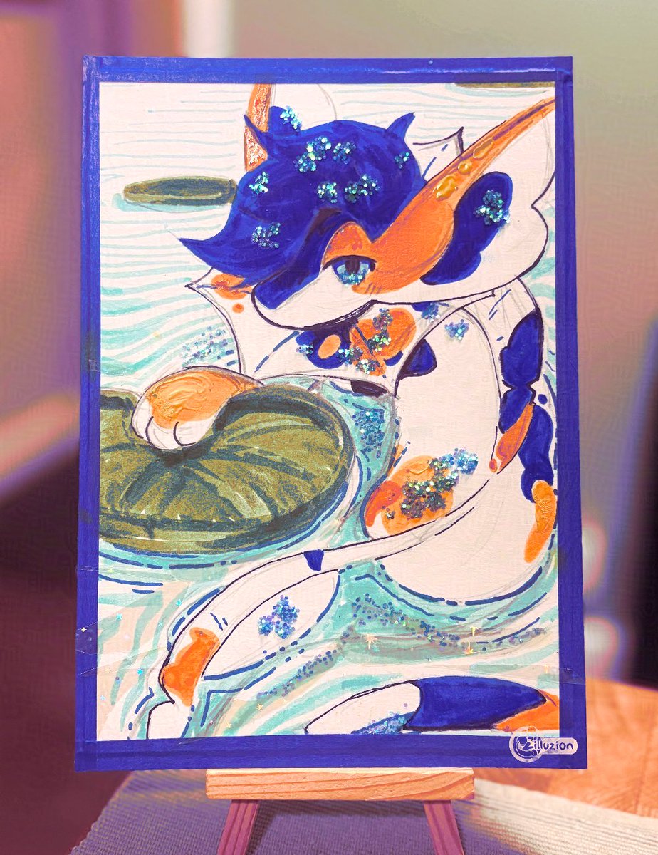 zilluzion's tweet image. an attempt at traditional/on-paper art! attack for Shisei of their vaporeon pokesona Flow 🪷🫧