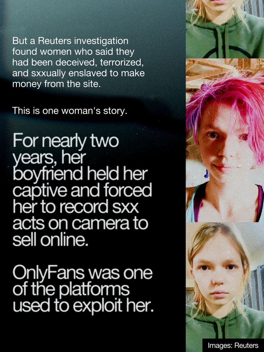 FightTheNewDrug's tweet image. A Reuters investigation into OnlyFans found stories of women who had been enslaved or trafficked into filming content for the platform. Since most accounts are hidden behind a subscription-based paywall, it's impossible to know the true number of individuals currently being…