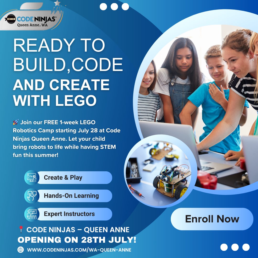 CodeNinjaQueenN's tweet image. 🤖✨ Let your child’s creativity shine at our FREE 1-week LEGO Robotics Camp, starting July 28 at Code Ninjas Queen Anne!
🎟️ Try 1 Week FREE: cn.mystudio.io/e/?=EJsi78/566…
👉 Enroll now: bit.ly/m/CNQueenAnne
#LEGOrobotics #STEMKids #CodeNinjas #FreeCamp