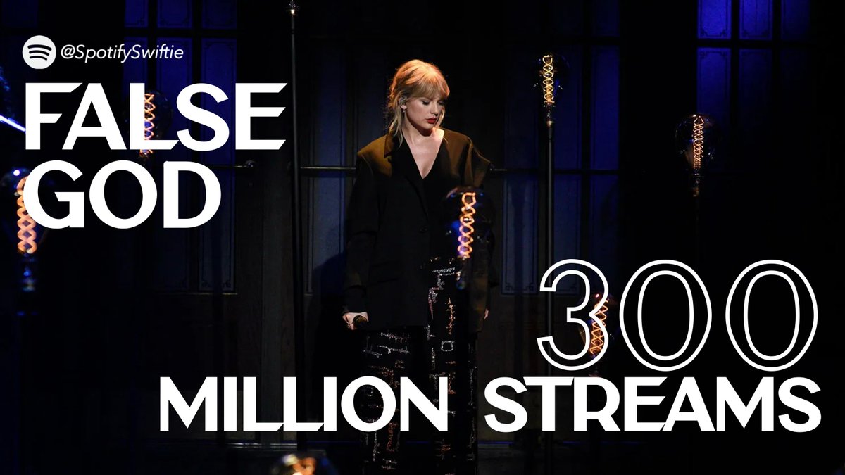"False God" has now surpassed 300 MILLION streams on Spotify!

—"Lover" is now the female album with the MOST songs above 300 MILLION streams (16), surpassing "Midnights" by...Taylor Swift.