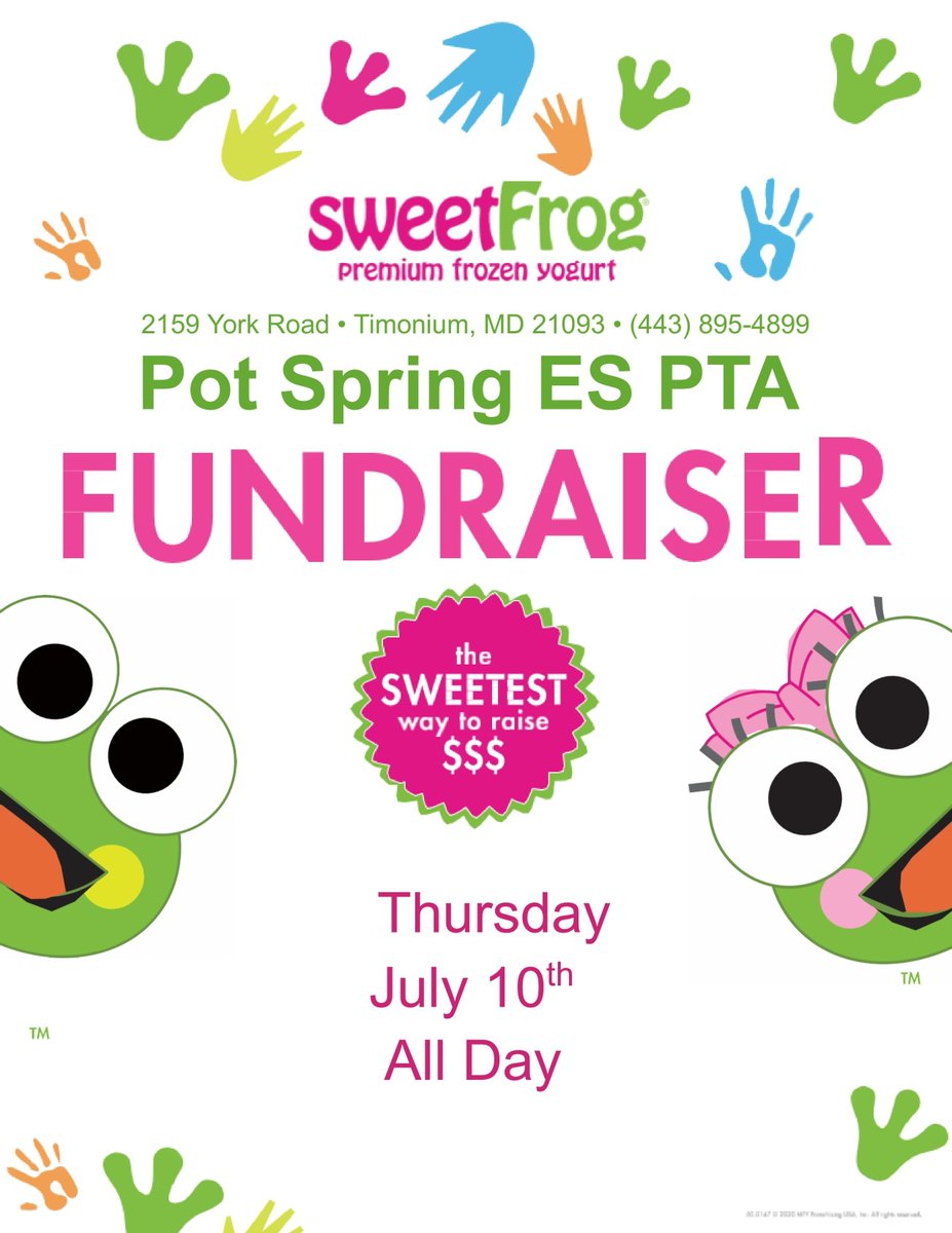 Join us at Sweet Frog this Thursday, 7/10!  Support PSE's PTA by eating frozen yogurt.  It doesn't get much better than that!