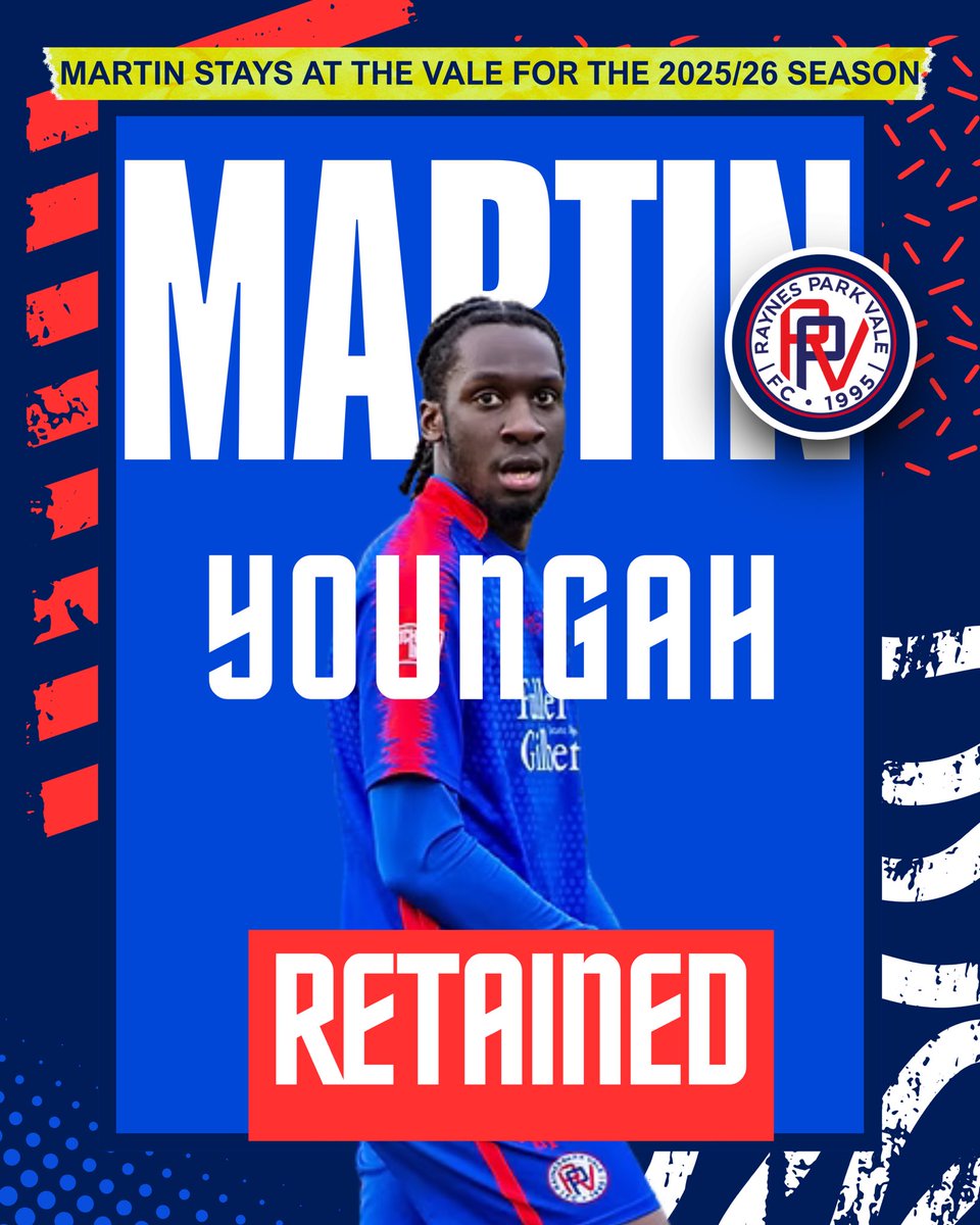 📝 STAYING PUT <a href="/myoungah8/">Martin Y</a>

Martin Youngah is back in the middle of the park for RPV this season! 🔥⚙️

Energy ✅
Grit ✅
Silky touches ✅

He’s one of our own and he’s not going anywhere 👊
Let’s run it back, Martin 💙

#RPV #UpTheVale #NonLeagueFootball