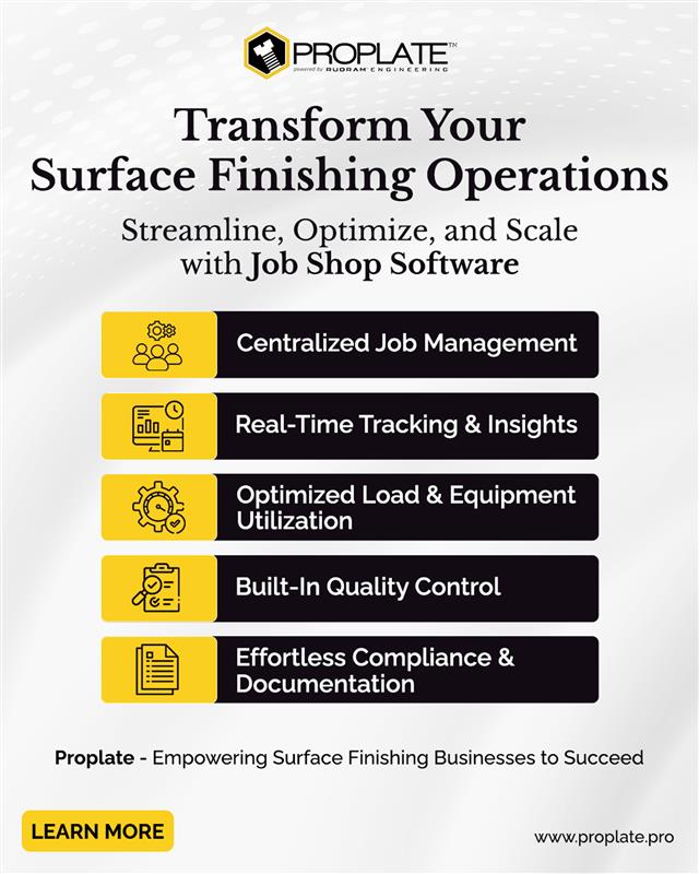 Proplate_Pro's tweet image. Running a surface finishing shop is no small feat. 
Imagine having all your jobs, processes, and tasks neatly organized in one place – no more searching for lost papers or scrambling to track job statuses. 
Ready to see it in action? Learn More proplate.pro #PROPLATE