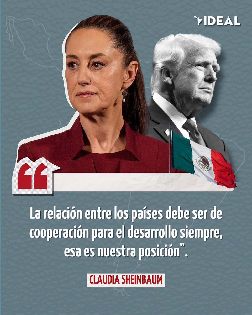 InstitutoIDEAL_'s tweet image. 🇲🇽 Frente a las narrativas del miedo, el facismo y la injerencia, #México reafirma su compromiso: la fuerza radica en la cooperación, no en la imposición.
Mientras algunos insisten en dividir al mundo con amenazas y aranceles, la presidenta @Claudiashein se alinea con la…