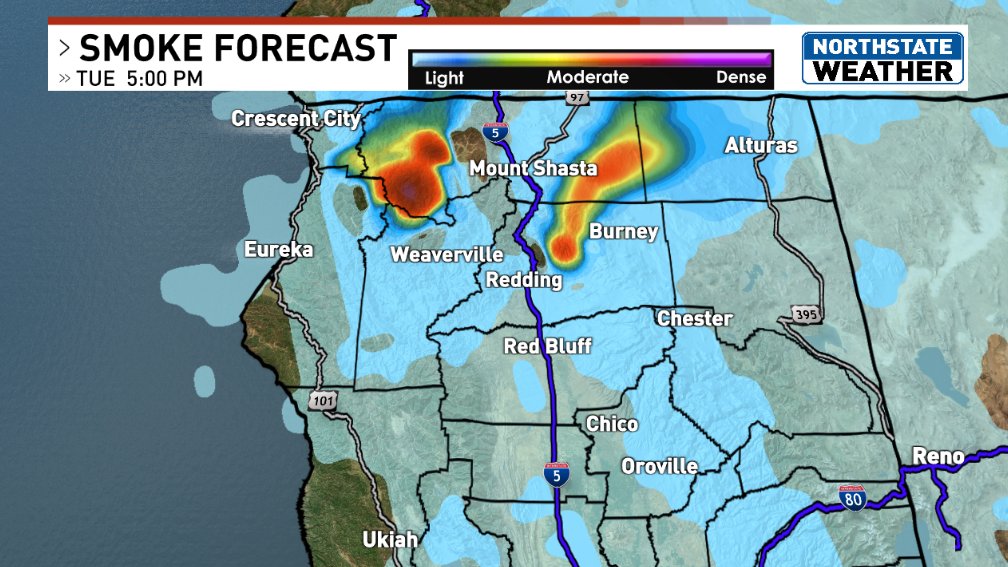 KRCR7's tweet image. As south winds pick up this afternoon, expect surface smoke to drift northward off of the active #GreenFire, #ButlerFire and #MarbleComplex. Air quality in the valley should gradually improve with these breezes -- at least temporarily. 

Read more &amp;gt;&amp;gt;&amp;gt; krcrtv.com/weather
