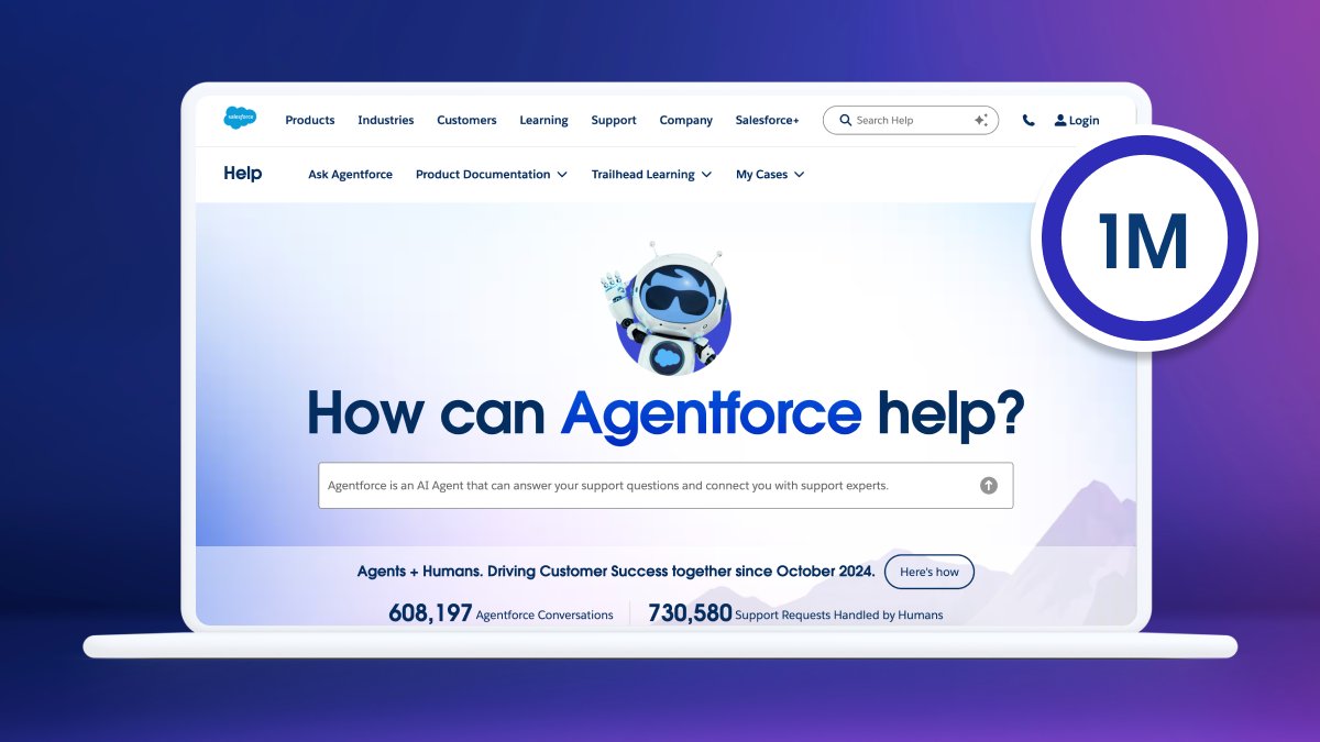SalesforceNews's tweet image. When Salesforce added Agentforce to the Salesforce Help site in October '24, it was one of the world’s largest agentic deployments to date.
As of July '25, the number of customer conversations handled by AI agents on the site has reached over 1M.
sforce.co/44QoROi