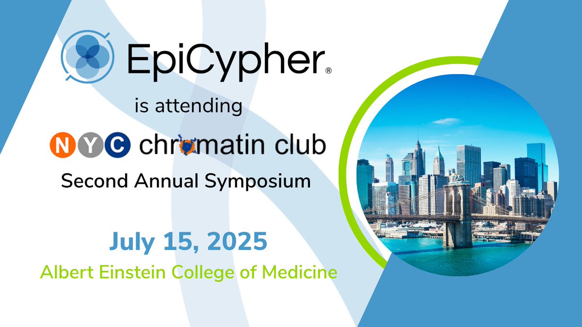 epicypher's tweet image. Next stop: #NYCCC 🧬
We’re sponsoring this year’s New York Chromatin & Chromosome Club and will be on site with the latest in chromatin mapping tech. Come find the EpiCypher table!
#Epigenetics #Chromatin