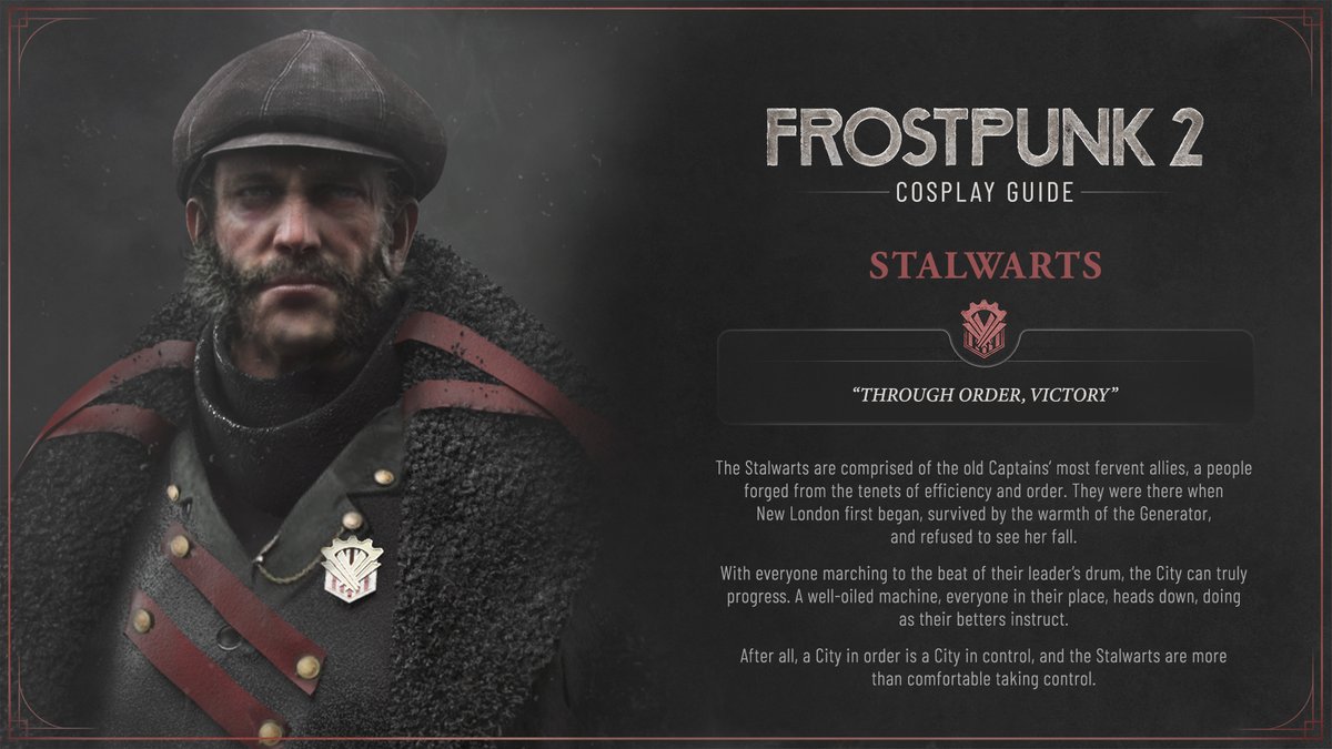 frostpunkgame's tweet image. Citizens! 🔔Your second batch of #Frostpunk 2 Cosplay Guides just dropped!
Join the march of Order and suit yourself in a lore-accurate look built for those ready to shape the City’s destiny one determined step at a time.