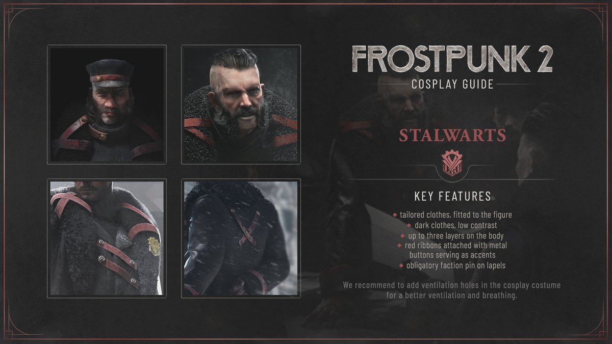 frostpunkgame's tweet image. Citizens! 🔔Your second batch of #Frostpunk 2 Cosplay Guides just dropped!
Join the march of Order and suit yourself in a lore-accurate look built for those ready to shape the City’s destiny one determined step at a time.