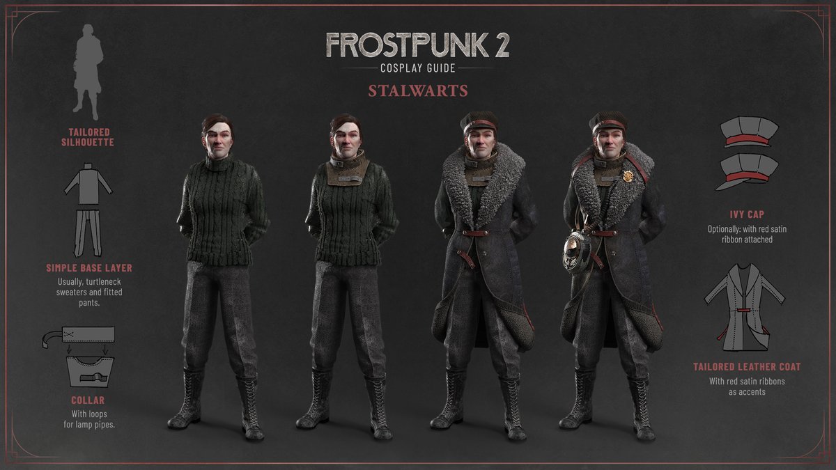 frostpunkgame's tweet image. Citizens! 🔔Your second batch of #Frostpunk 2 Cosplay Guides just dropped!
Join the march of Order and suit yourself in a lore-accurate look built for those ready to shape the City’s destiny one determined step at a time.
