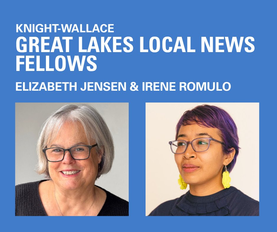 UMWallaceHouse's tweet image. We invest in solutions.
Meet our inaugural Great Lakes Local News Fellows rebuilding local news in their region.
@ejensenNYC, Press Forward Northern Michigan
Irene Romulo, @CiceroNoticias
Supported by @songfoundation, @JoyceFdn
loom.ly/JhzW46Y