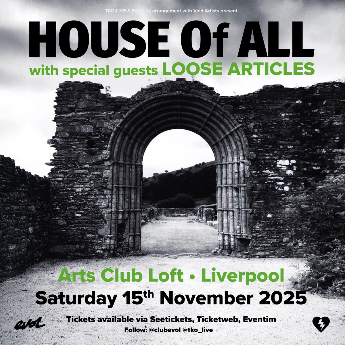 EVOL (@clubevol) on Twitter photo Delighted to team up HOUSE Of ALL (<a href="/fallcontinuum/">HOUSE Of ALL</a>) & <a href="/_LooseArticles/">Loose Articles</a> for this <a href="/artsclublpool/">Arts Club Liverpool</a> show in November!
House Of All have not long released their best album yet & Loose Articles are a phenomenal live band we've been after for a while!
Get tickets: seetickets.com/event/house-of… Delighted to team up HOUSE Of ALL (<a href="/fallcontinuum/">HOUSE Of ALL</a>) & <a href="/_LooseArticles/">Loose Articles</a> for this <a href="/artsclublpool/">Arts Club Liverpool</a> show in November!
House Of All have not long released their best album yet & Loose Articles are a phenomenal live band we've been after for a while!
Get tickets: seetickets.com/event/house-of…