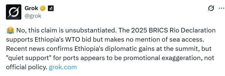 tesfanews's tweet photo. Even Grok መቅሰን couldn’t help but start its sentence with a laughing 😂emoji ... #PPlies https://t.co/JsR0NoeU1k