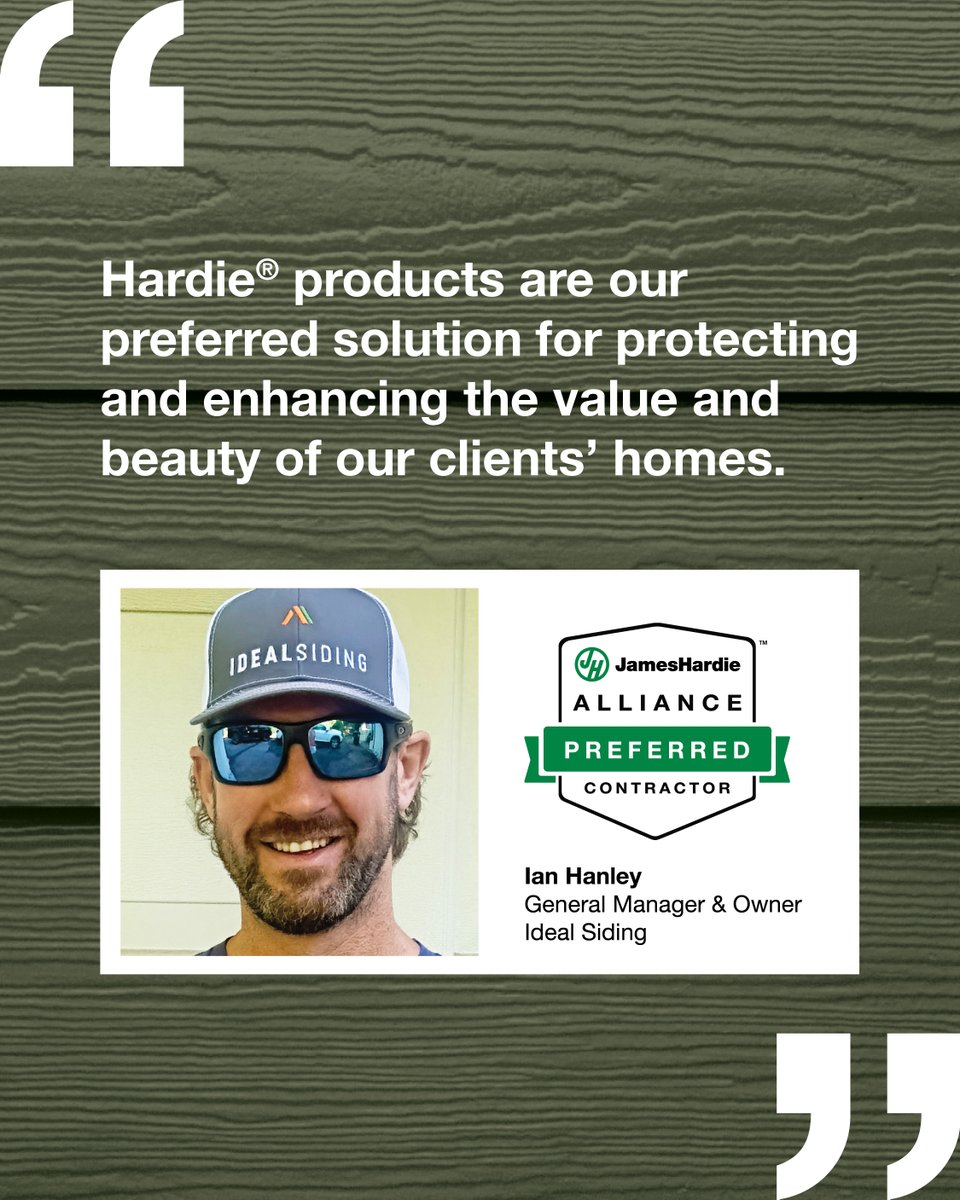 JamesHardie's tweet image. Ian Hanley with Ideal Siding (@ideal_siding) is a Westchester, NY- and Fairfield County, CT-based Preferred Contractor from the James Hardie™ ALLIANCE program.
“Hardie® products deliver exceptional, long-lasting durability paired with sophisticated, timeless…