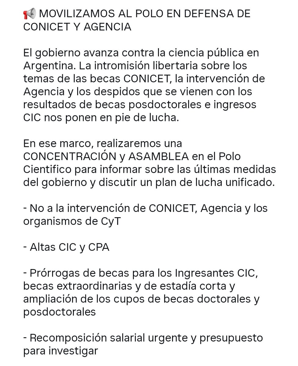 📢 MOVILIZAMOS AL POLO EN DEFENSA DE CONICET Y AGENCIA

El gobierno avanza contra la ciencia pública en Argentina.