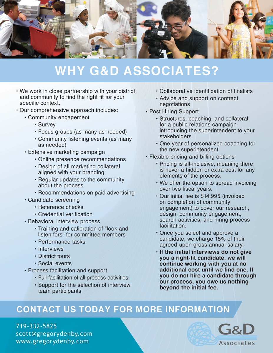 Looking for a customized approach to finding your district’s next leader?

We design and facilitate superintendent search and hiring processes tailored to the unique needs of your students, staff, and community. #suptchat #edleaders