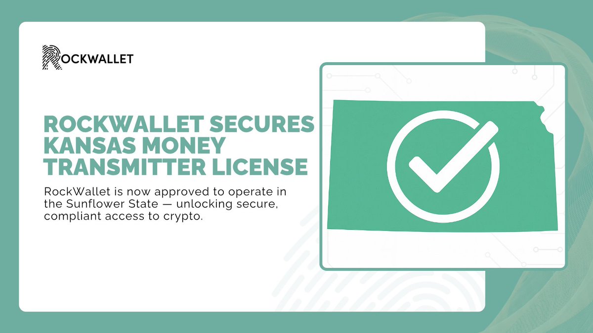 🚨Just in: RockWallet Secures Money Transmitter License in Kansas! This  unlocks safe, compliant access to crypto in the Sunflower State. Another  step on our journey to make it simple, seamless, and secure