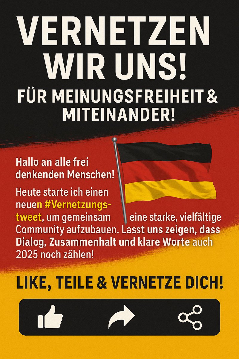 🚨 MONSTER-VERNETZUNG – Gemeinsam für Wahrheit &amp; Freiheit! 🚨

Hallo liebe Patrioten! 💙
Heute zünden wir ein Zeichen der Stärke: #Vernetzung ist unsere Antwort auf Zensur, Spaltung &amp; politische Einfalt!
Macht mit, folgt euch gegenseitig, liked &amp; retweetet – für eine blaue